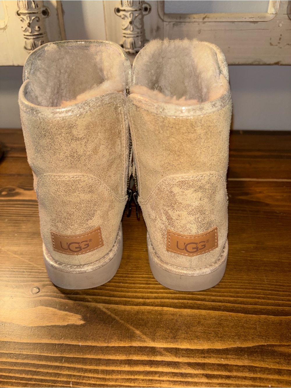 UGG Glitter Plush Short Ankle Slippers - Cream